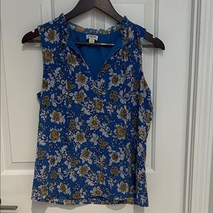 J. Crew Blue and Gold Floral Sleeveless Blouse
